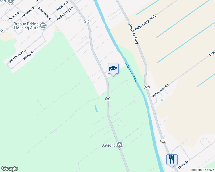 map of restaurants, bars, coffee shops, grocery stores, and more near 1311 South Main Street in Breaux Bridge