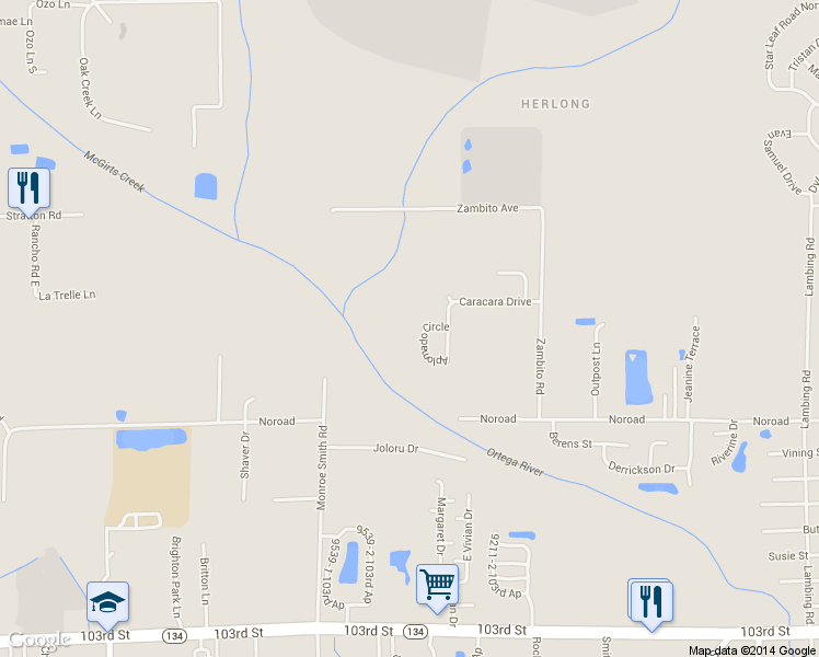 map of restaurants, bars, coffee shops, grocery stores, and more near 9337 Aplomado Cir in Jacksonville