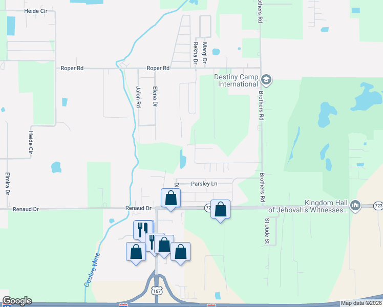 map of restaurants, bars, coffee shops, grocery stores, and more near 203 Albarado Road in Scott