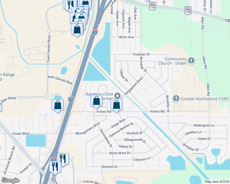 map of restaurants, bars, coffee shops, grocery stores, and more near 313 Sugar Tree Court in Slidell