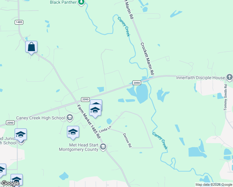 map of restaurants, bars, coffee shops, grocery stores, and more near 17250 Farm to Market Road 2090 in Conroe