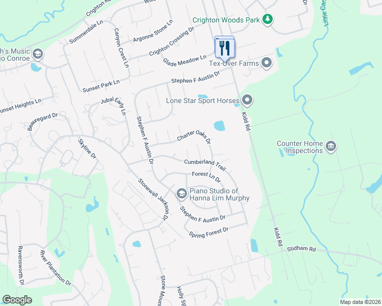 map of restaurants, bars, coffee shops, grocery stores, and more near 595 Longwood Lane in Conroe