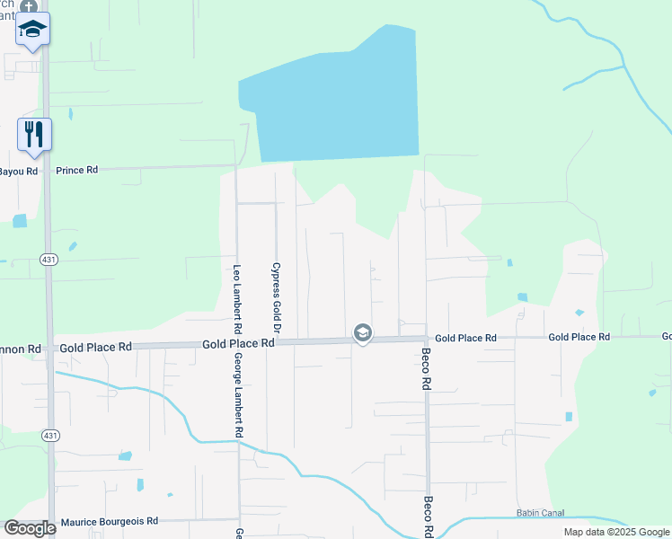 map of restaurants, bars, coffee shops, grocery stores, and more near 13113 Pecan Lane in Saint Amant