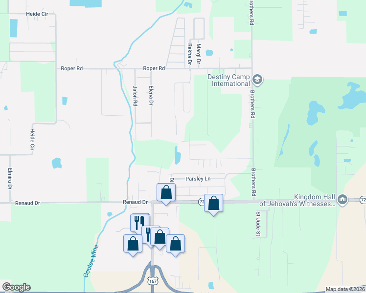 map of restaurants, bars, coffee shops, grocery stores, and more near 203 Albarado Road in Scott