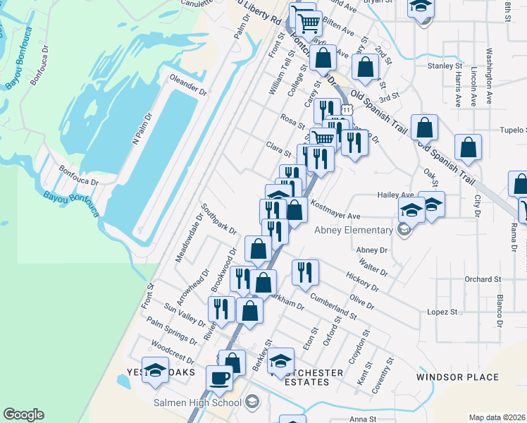 map of restaurants, bars, coffee shops, grocery stores, and more near 3393 Effie Street in Slidell