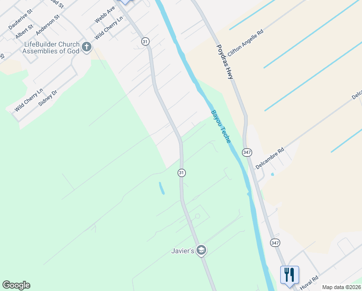 map of restaurants, bars, coffee shops, grocery stores, and more near 1311 South Main Street in Breaux Bridge