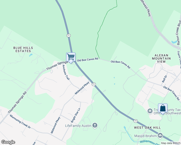 map of restaurants, bars, coffee shops, grocery stores, and more near 9200 Texas 71 in Austin