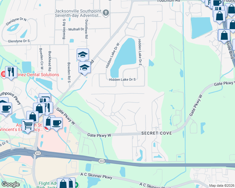 map of restaurants, bars, coffee shops, grocery stores, and more near 8306 Hedgewood Drive in Jacksonville