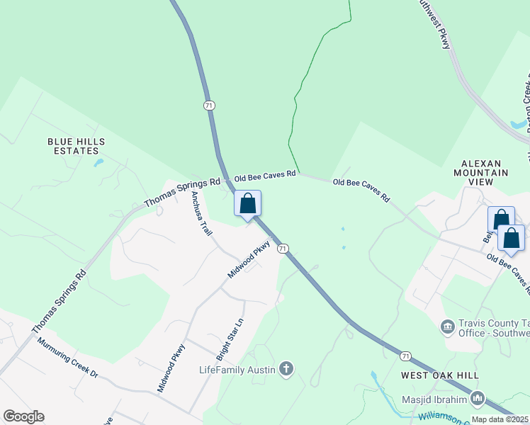map of restaurants, bars, coffee shops, grocery stores, and more near 9200 State Highway 71 in Austin