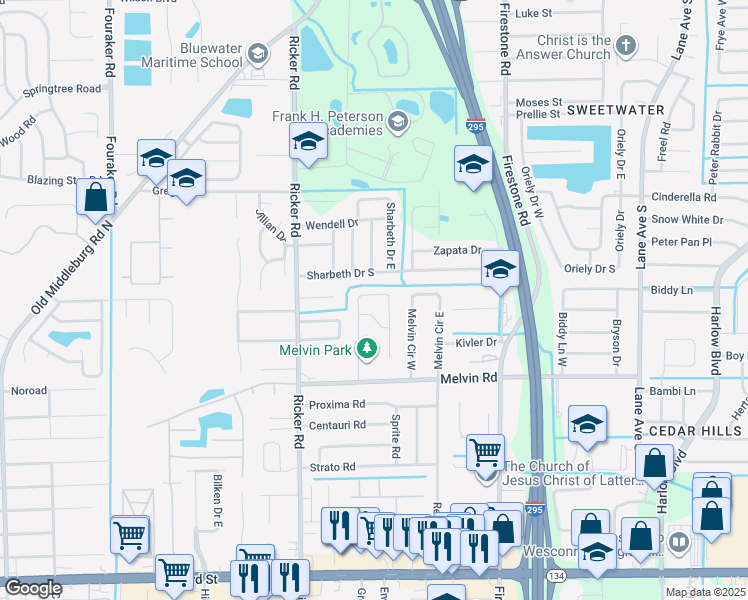 map of restaurants, bars, coffee shops, grocery stores, and more near 4436 Jade Drive East in Jacksonville