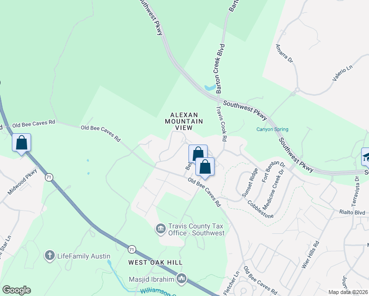 map of restaurants, bars, coffee shops, grocery stores, and more near 12 Travis Hills Drive in Austin