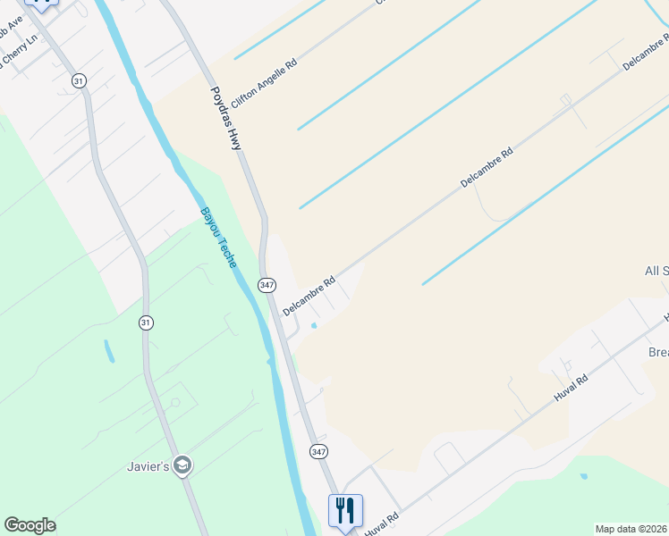 map of restaurants, bars, coffee shops, grocery stores, and more near 1100 Delcambre Road in Breaux Bridge