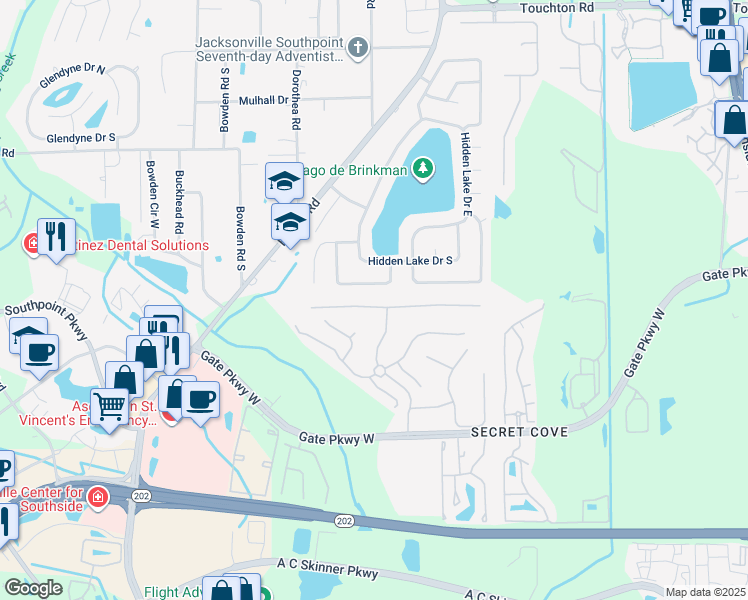 map of restaurants, bars, coffee shops, grocery stores, and more near 8283 Hedgewood Drive in Jacksonville
