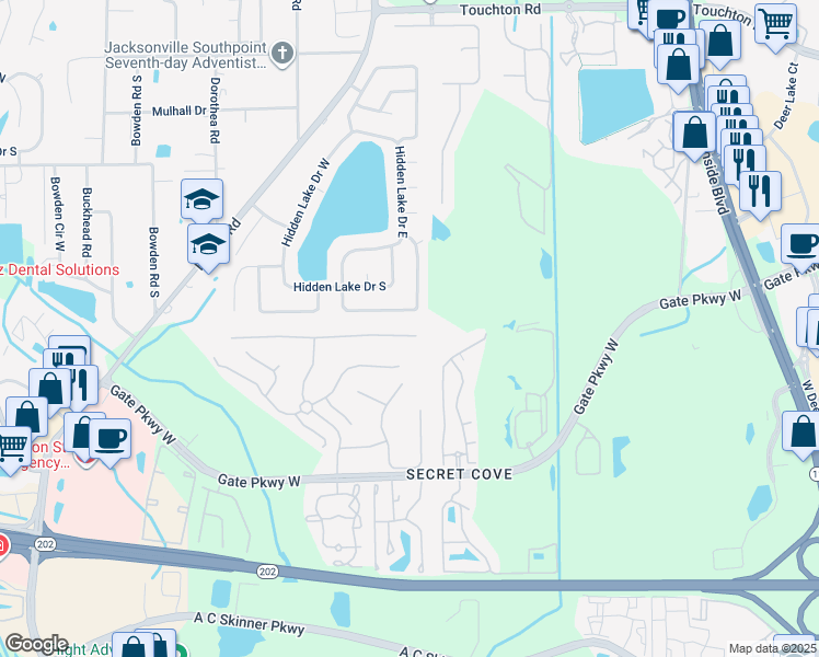 map of restaurants, bars, coffee shops, grocery stores, and more near 8384 Hedgewood Drive in Jacksonville