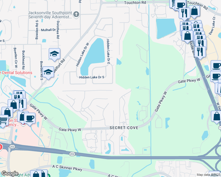 map of restaurants, bars, coffee shops, grocery stores, and more near 8384 Hedgewood Drive in Jacksonville