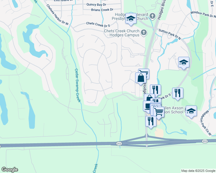map of restaurants, bars, coffee shops, grocery stores, and more near 13021 Deep River Way in Jacksonville