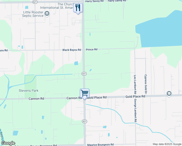 map of restaurants, bars, coffee shops, grocery stores, and more near 6363 Joby Lane in Gonzales