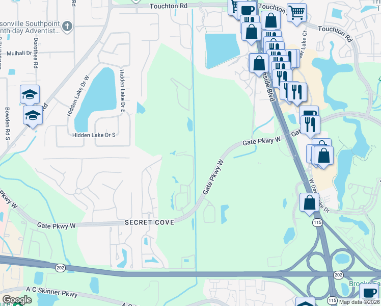 map of restaurants, bars, coffee shops, grocery stores, and more near Unnamed Road in Jacksonville