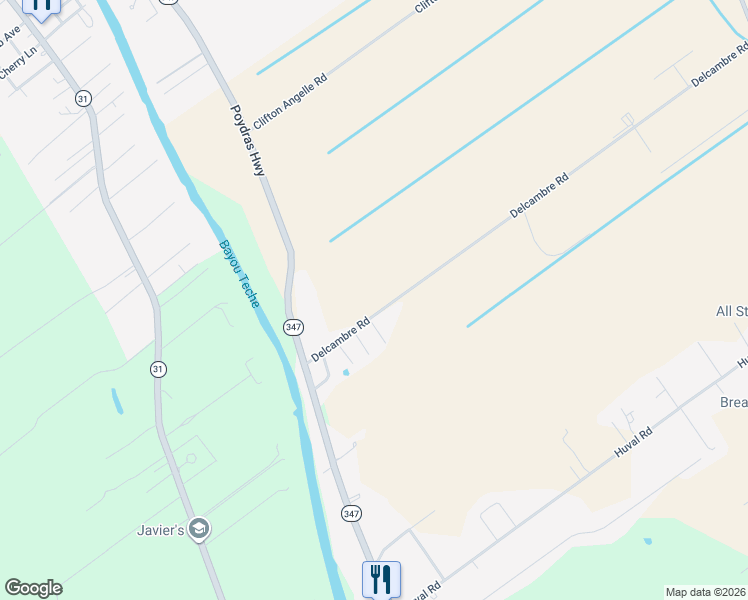 map of restaurants, bars, coffee shops, grocery stores, and more near 1062 Delcambre Road in Breaux Bridge