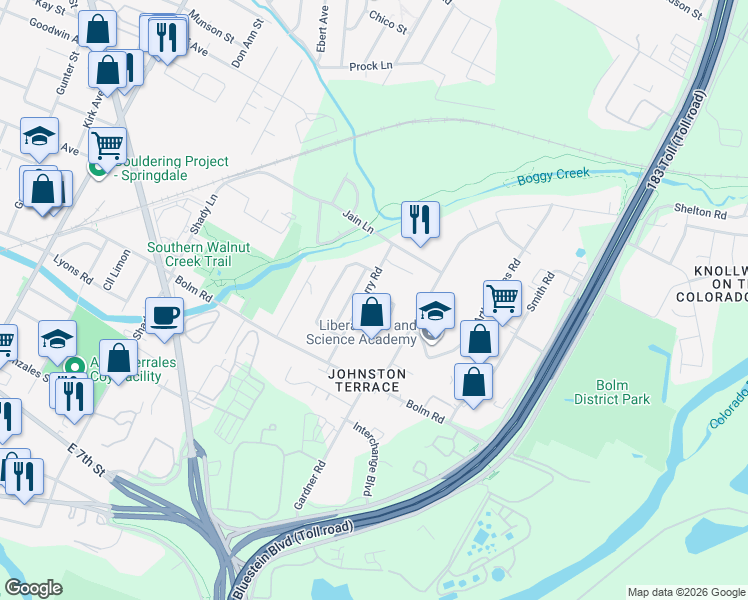 map of restaurants, bars, coffee shops, grocery stores, and more near 5904 Lux Street in Austin