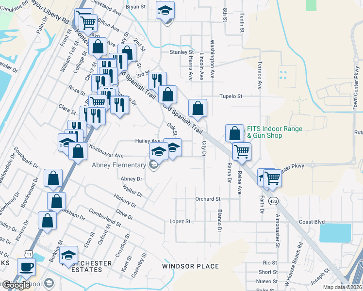 map of restaurants, bars, coffee shops, grocery stores, and more near 3169 Duncan Street in Slidell