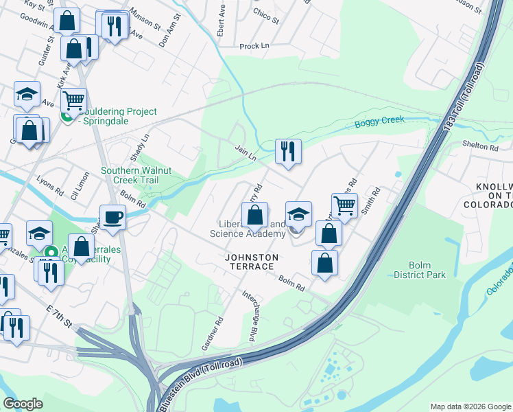 map of restaurants, bars, coffee shops, grocery stores, and more near 5904 Lux Street in Austin