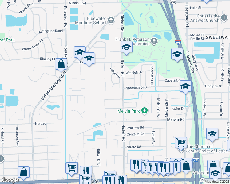map of restaurants, bars, coffee shops, grocery stores, and more near 4334 Jillian Drive in Jacksonville