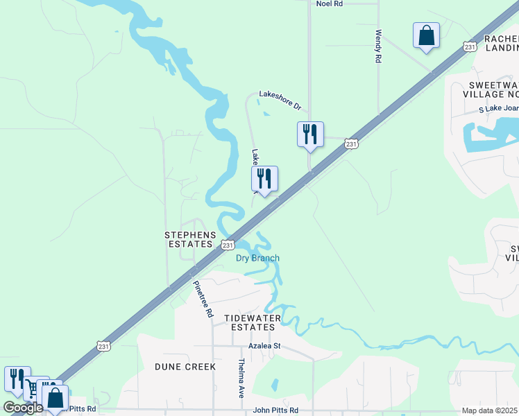 map of restaurants, bars, coffee shops, grocery stores, and more near 6547 U.S. 231 in Panama City