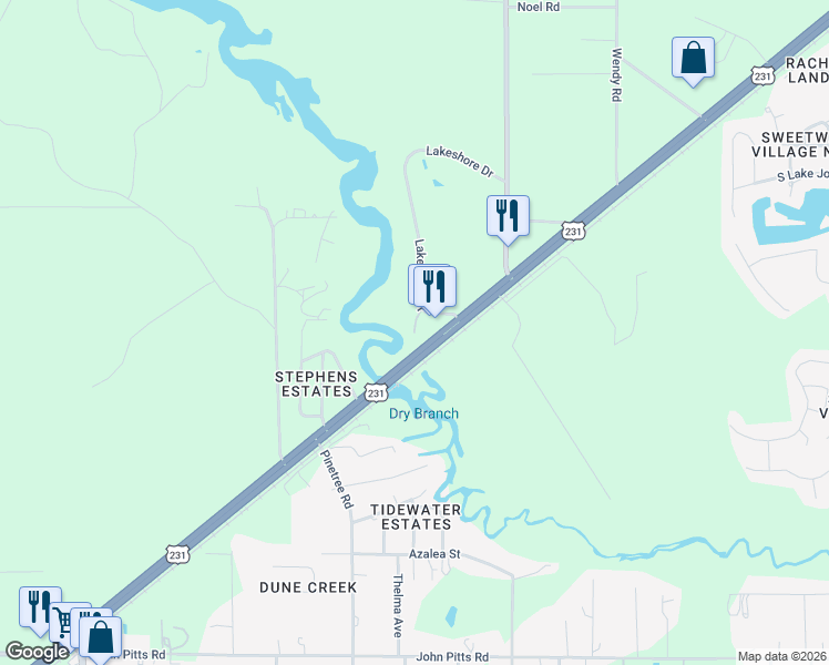 map of restaurants, bars, coffee shops, grocery stores, and more near 6547 U.S. 231 in Panama City