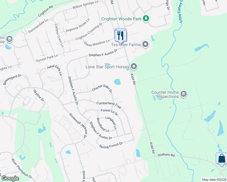 map of restaurants, bars, coffee shops, grocery stores, and more near 751 Charter Oaks Drive in Conroe