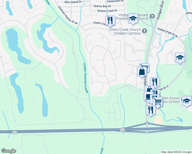 map of restaurants, bars, coffee shops, grocery stores, and more near 4567 Deep River Place in Jacksonville