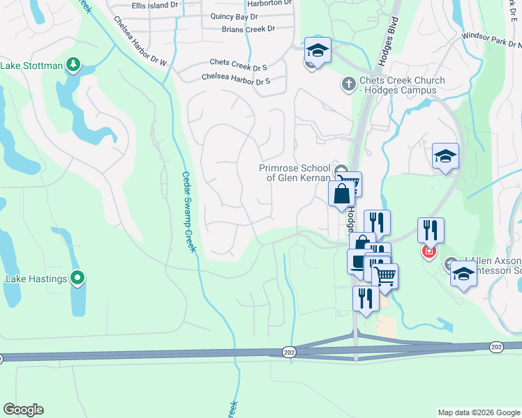 map of restaurants, bars, coffee shops, grocery stores, and more near 13018 River Springs Way in Jacksonville