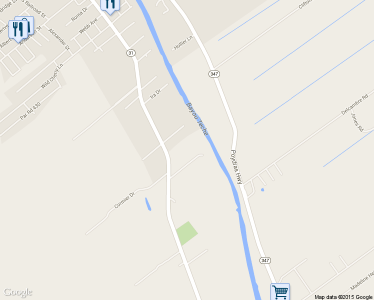 map of restaurants, bars, coffee shops, grocery stores, and more near 1311 South Main Street in Breaux Bridge