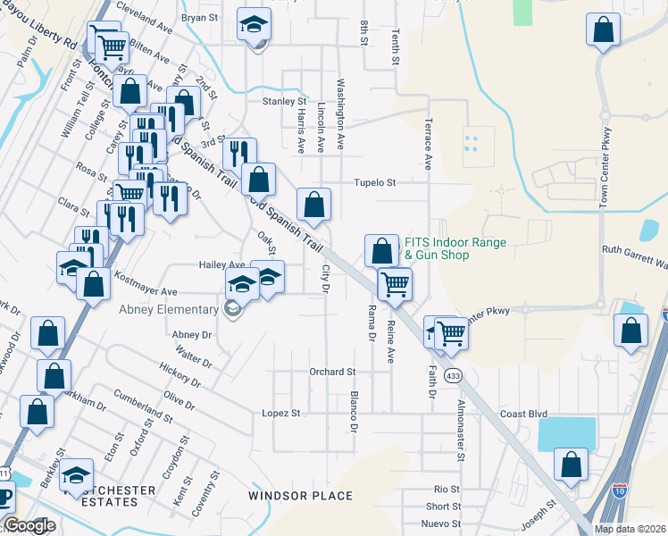 map of restaurants, bars, coffee shops, grocery stores, and more near 901 Old Spanish Trail in Slidell