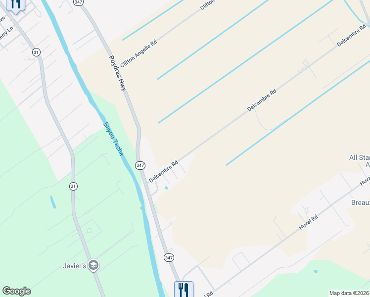 map of restaurants, bars, coffee shops, grocery stores, and more near 1062 Delcambre Road in Breaux Bridge