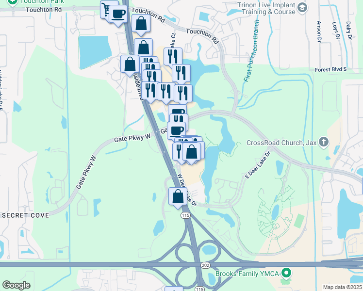 map of restaurants, bars, coffee shops, grocery stores, and more near 4870 Deer Lake Drive West in Jacksonville