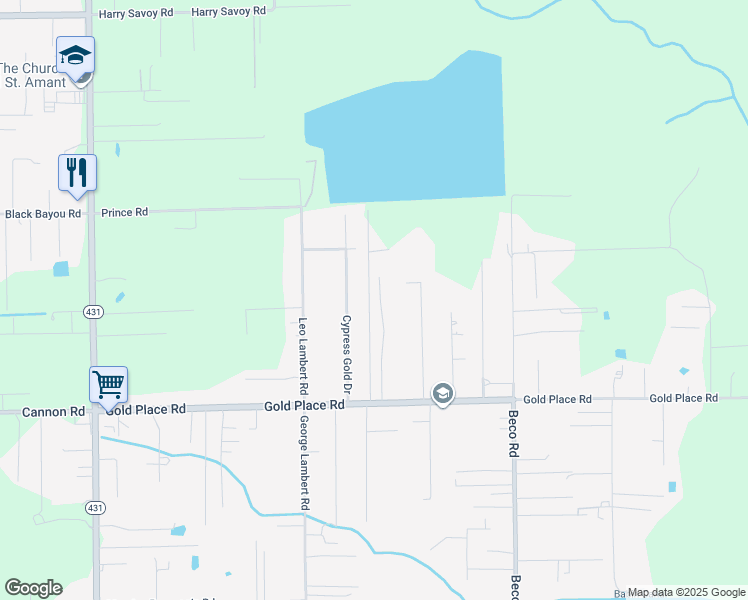 map of restaurants, bars, coffee shops, grocery stores, and more near 13162 Spellman Lambert in Saint Amant
