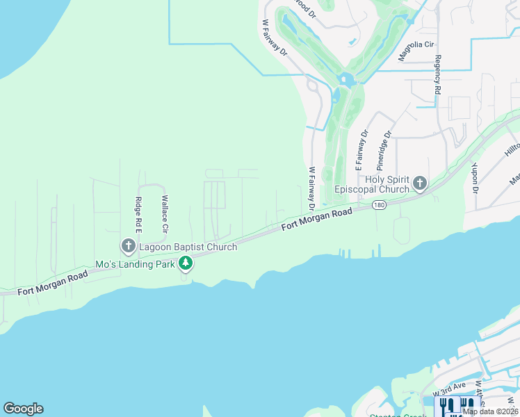 map of restaurants, bars, coffee shops, grocery stores, and more near 18349 Highway 180 in Gulf Shores