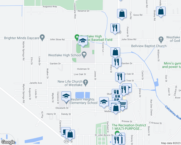 map of restaurants, bars, coffee shops, grocery stores, and more near 1006 Live Oak Street in Westlake