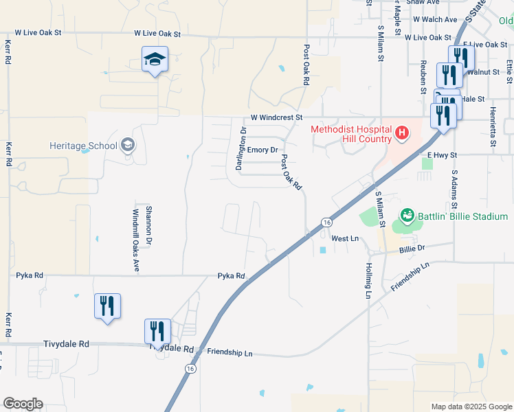 map of restaurants, bars, coffee shops, grocery stores, and more near 219 Green Meadows Ln in Fredericksburg