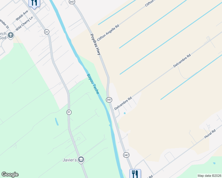 map of restaurants, bars, coffee shops, grocery stores, and more near 1041 Jones Road in Breaux Bridge