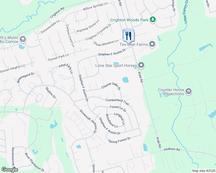 map of restaurants, bars, coffee shops, grocery stores, and more near 740 Charter Oaks Drive in Conroe