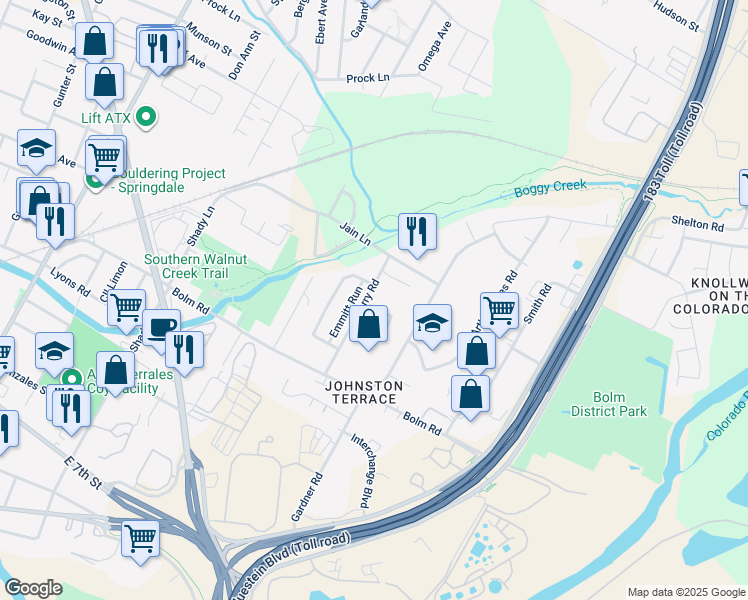 map of restaurants, bars, coffee shops, grocery stores, and more near 5904 Lux Street in Austin