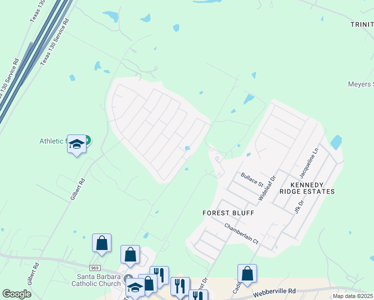 map of restaurants, bars, coffee shops, grocery stores, and more near 5913 Montrelia Drive in Austin