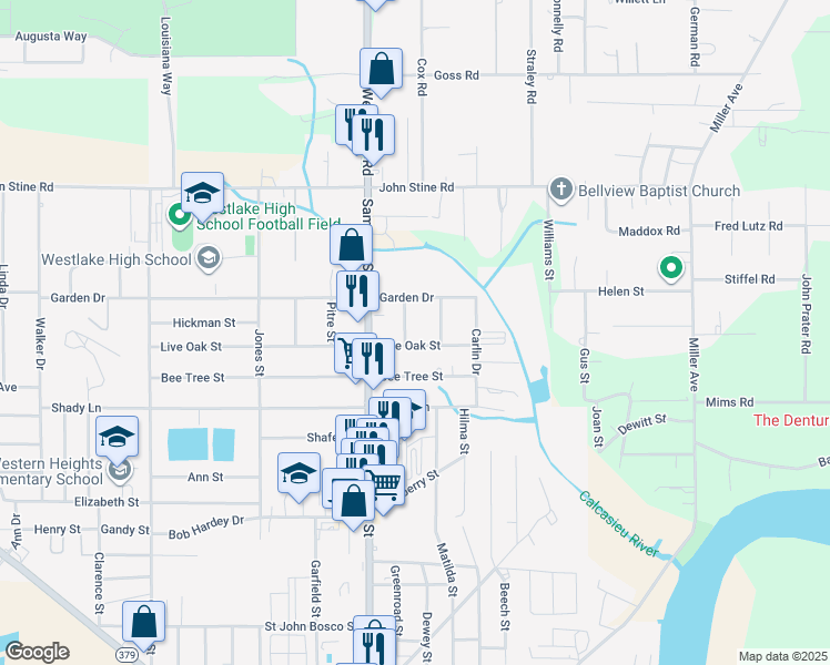 map of restaurants, bars, coffee shops, grocery stores, and more near 2204 Loftin St in Westlake