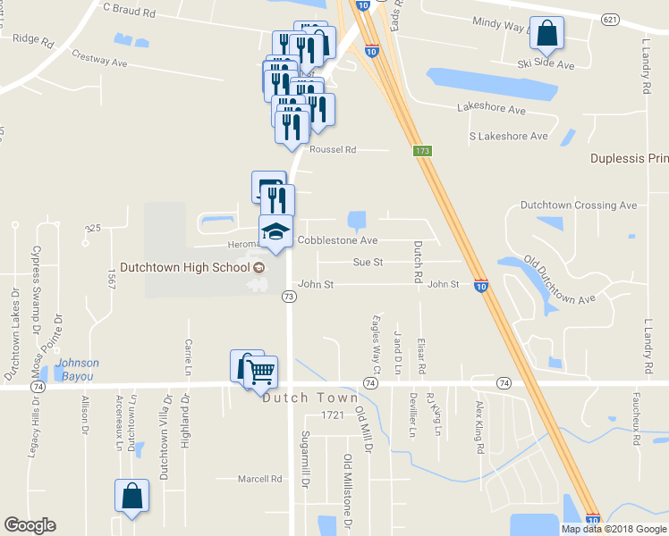 map of restaurants, bars, coffee shops, grocery stores, and more near 37075 Sue Street in Geismar