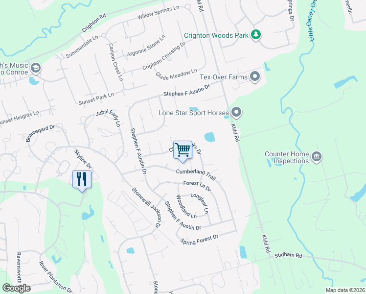 map of restaurants, bars, coffee shops, grocery stores, and more near 740 Charter Oaks Drive in Conroe