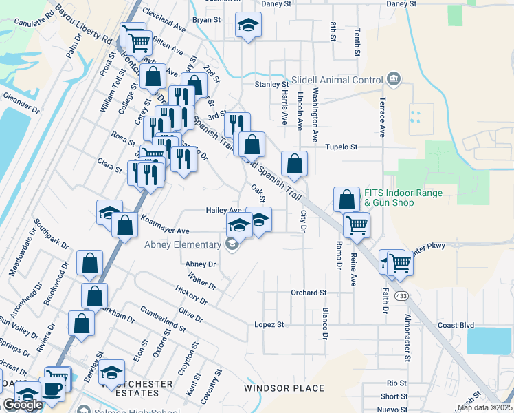 map of restaurants, bars, coffee shops, grocery stores, and more near 864 Hailey Avenue in Slidell