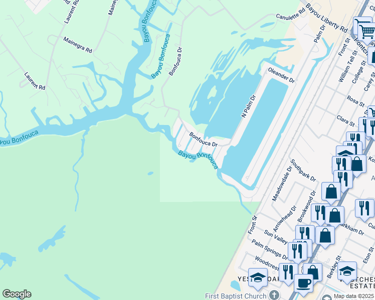 map of restaurants, bars, coffee shops, grocery stores, and more near 3117 Bayou View Drive in Slidell