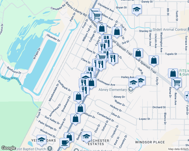 map of restaurants, bars, coffee shops, grocery stores, and more near 3293 U.S. 11 in Slidell